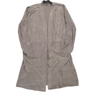 Barefoot Dreams Open Front Cardigan Back Drawstring CozyChic Gray Brown Small